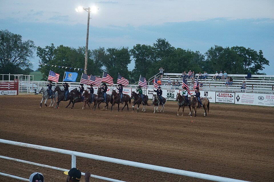 Grand entry at the 2018 Boswell FFA Rodeo — Boswell, Oklahoma