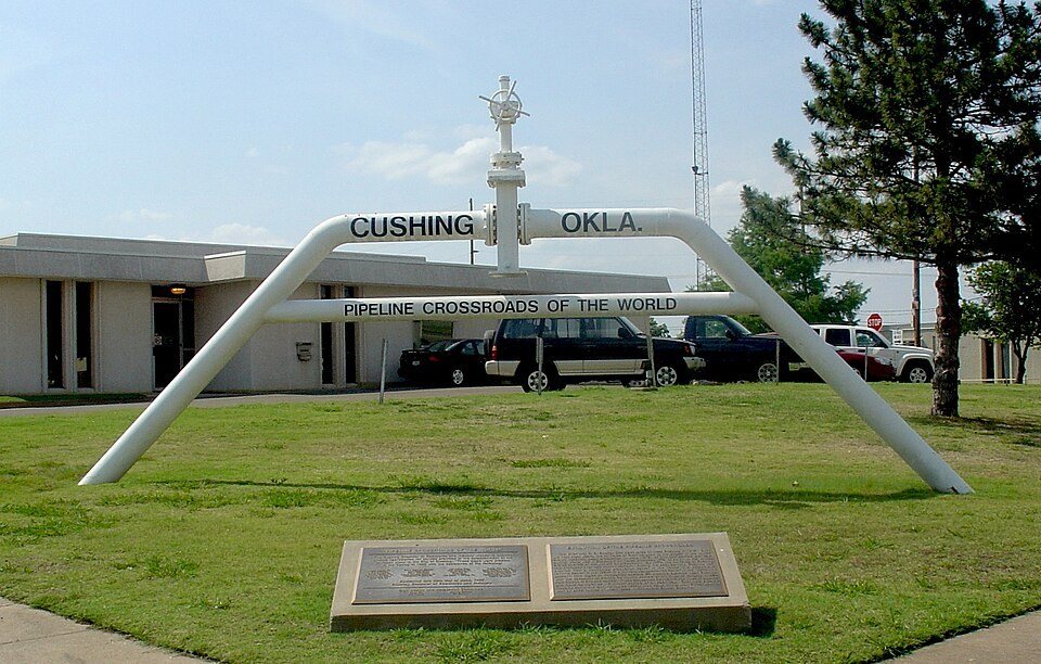 Roadside oil-industry sign near Cushing, Oklahoma