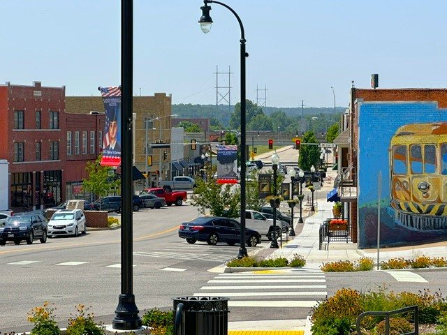 Main Street in the Box District of Sand Springs, Oklahoma